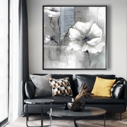 Framed 48 x 48 - Monochrome and silver flowers