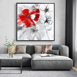 Framed 48 x 48 - Red & gray flowers