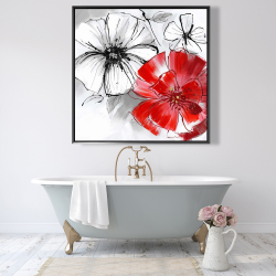 Framed 48 x 48 - Red & white flowers sketch