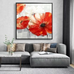 Framed 48 x 48 - Abstract red wild flowers