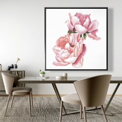 Framed 48 x 48 - Two pink watercolor roses