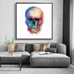 Framed 48 x 48 - Watercolor colorful skull
