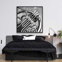 Framed 48 x 48 - Musician with french horn monochrome