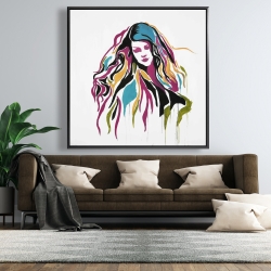 Framed 48 x 48 - Woman graffiti art