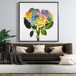 Encadré 48 x 48 - Bouquet de roses arc-en-ciel