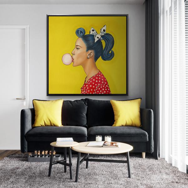 Framed 48 x 48 - Retro woman with beautiful ponytail