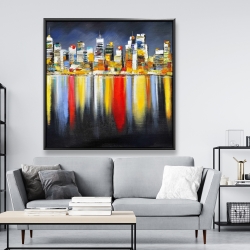 Framed 48 x 48 - Colorful reflection of a cityscape by night
