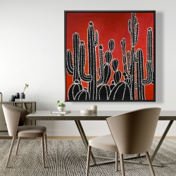 Framed 48 x 48 - Black tall cactus