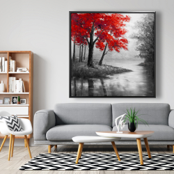 Framed 48 x 48 - Red trees and lake