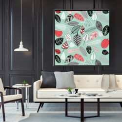 Encadré 48 x 48 - Motif de feuilles turquoise