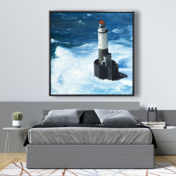 Framed 48 x 48 - Unleashed waves on a lighthouse