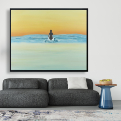 Framed 48 x 60 - A surfer swimming by dawn