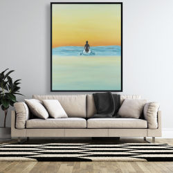 Framed 48 x 60 - A surfer swimming by dawn