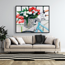 Encadré 48 x 60 - Bicyclette avec panier de tulipes