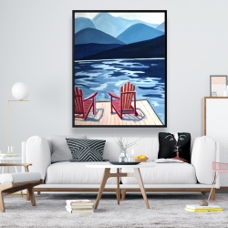 Framed 48 x 60 - Lake, dock, mountains & chairs