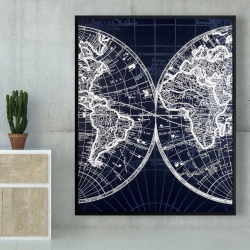 Framed 48 x 60 - World map blue print