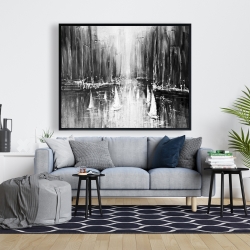 Framed 48 x 60 - Grayscale boats on the water