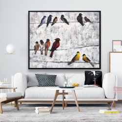 Encadré 48 x 60 - Oiseaux colorés sur leur branche