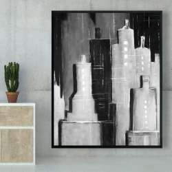 Encadré 48 x 60 -  paysage urbain noir et blanc abstrait