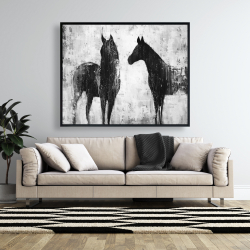 Framed 48 x 60 - Black and white horses