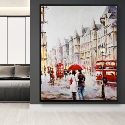 Framed 48 x 60 - European street by a rainy day