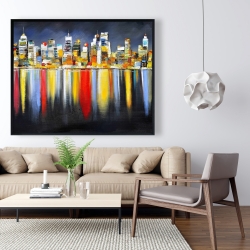 Framed 48 x 60 - Colorful reflection of a cityscape by night