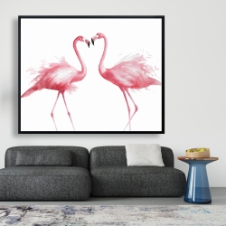 Framed 48 x 60 - Two pink flamingo watercolor