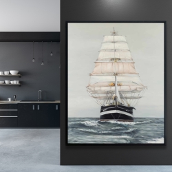 Framed 48 x 60 - Ship gently sailing by a cloudy day