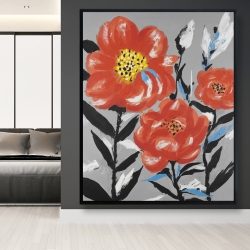 Framed 48 x 60 - Pink flowers with blue leaves