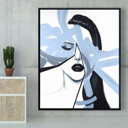 Encadré 48 x 60 - Portrait de femme bleu et abstrait