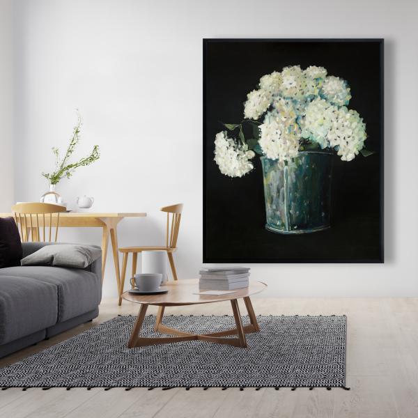 Framed 48 x 60 - White hydrangea flowers
