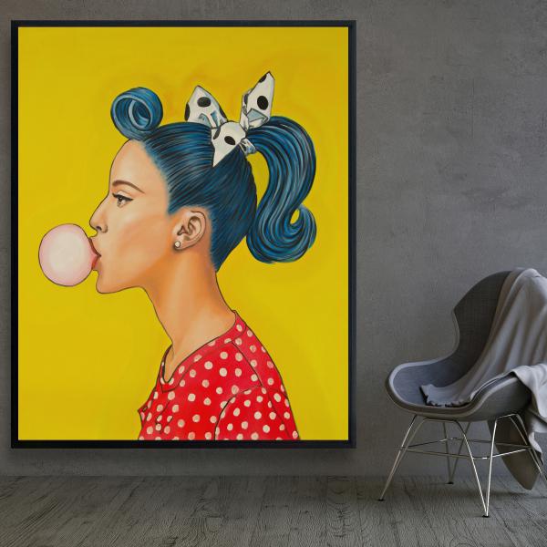 Framed 48 x 60 - Retro woman with beautiful ponytail