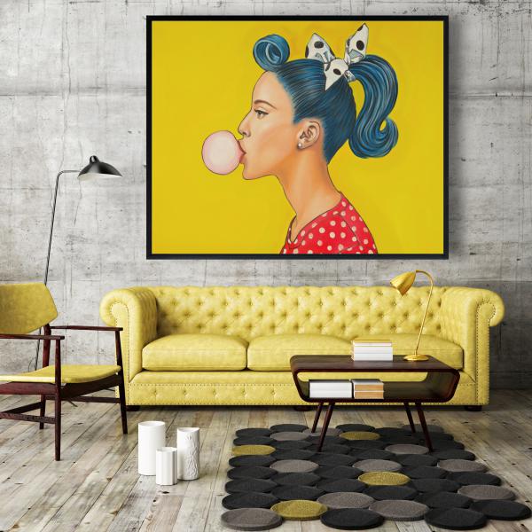 Framed 48 x 60 - Retro woman with beautiful ponytail