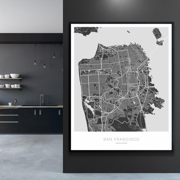 Framed 48 x 60 - San francisco graphic map