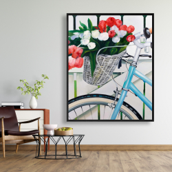 Encadré 48 x 60 - Bicyclette avec panier de tulipes