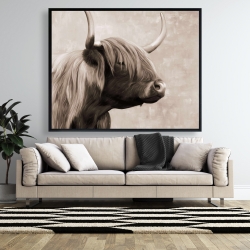 Framed 48 x 60 - Beautiful highland cattle sepia