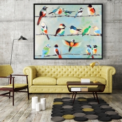 Framed 48 x 60 - Small abstract colorful birds