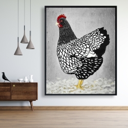 Framed 48 x 60 - Black and white wyandotte hen