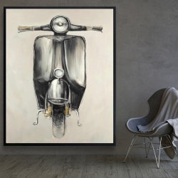 Framed 48 x 60 - Small black moped