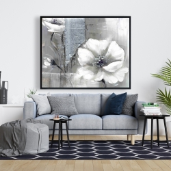 Framed 48 x 60 - Monochrome and silver flowers