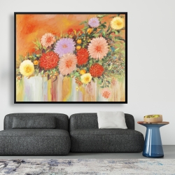 Framed 48 x 60 - Colorful abstract flowers