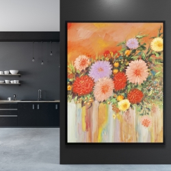 Framed 48 x 60 - Colorful abstract flowers