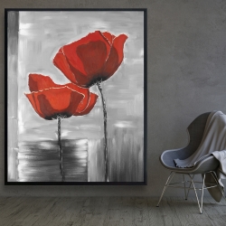 Encadré 48 x 60 - Deux fleurs rouges sur fond en tons de gris