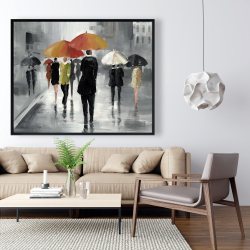 Framed 48 x 60 - Street scene with umbrellas