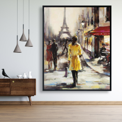 Framed 48 x 60 - Yellow coat woman walking on the street