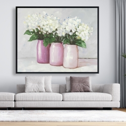 Encadré 48 x 60 - Fleurs d'hortensia dans des vases roses