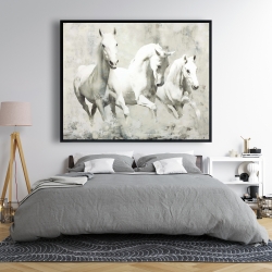 Encadré 48 x 60 - Trois chevaux blancs à la course