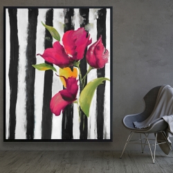 Encadré 48 x 60 - Fleurs sur rayures noires et blanches