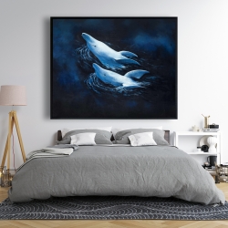 Framed 48 x 60 - Two swimming dolphins