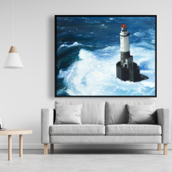 Framed 48 x 60 - Unleashed waves on a lighthouse